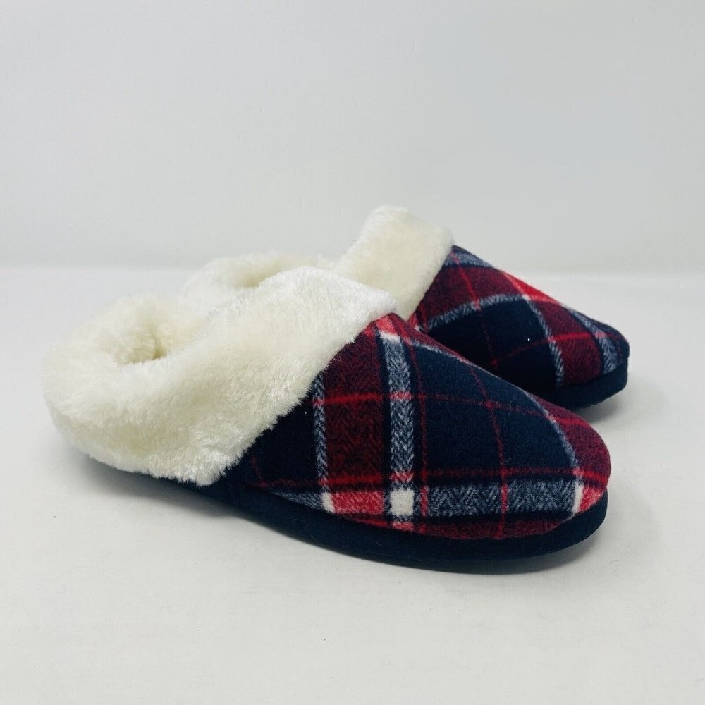 Isotoner Womens Size 5/6 Plaid Paige Hoodback Boxed Clog Slippers Blue $40 142 - Picture 2 of 9
